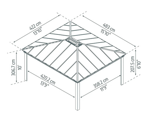 Dimensions d''un pavillon en centimètres