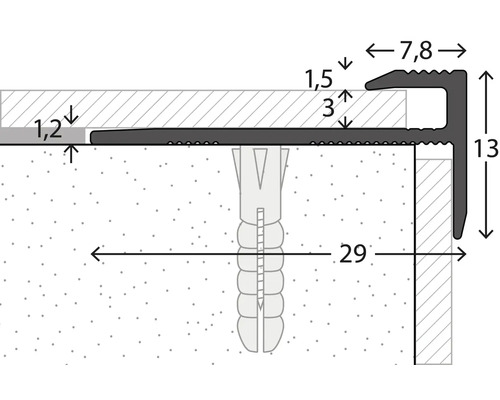 Dessin technique d''un profil de bord d''escalier avec dimensions.