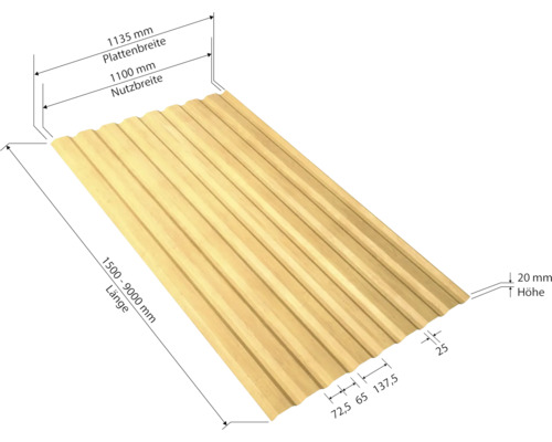 Illustration d''une planche profilée en bois avec les dimensions de la longueur, de la largeur et de la hauteur.
