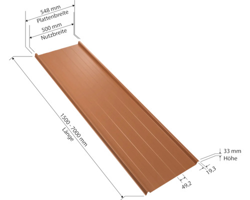 Abbildung einer Trapezblechtafel mit Maßangaben