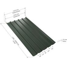 Tôle trapézoïdale avec indication des dimensions de la longueur, de la largeur et de la hauteur