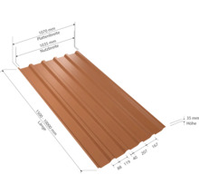 Trapezblech mit Maßangaben für Breite, Länge und Höhe