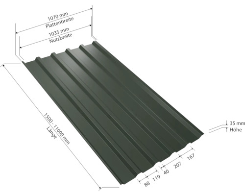 Trapezblech mit Breiten- und Längenangaben.