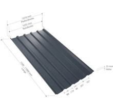 Tôle trapézoïdale avec indications de dimensions pour la largeur, la longueur et la hauteur