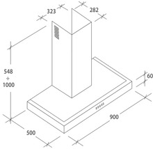 Schéma technique d''une hotte aspirante avec dimensions