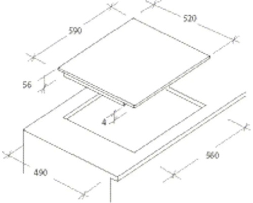 Skizze eines Kochfelds mit Maßangaben