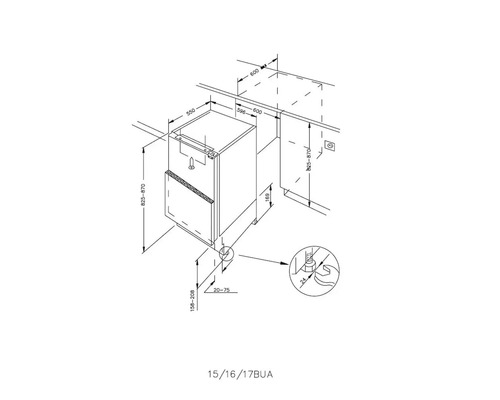 Maßzeichnung eines Geschirrspülers zur Küchenplanung