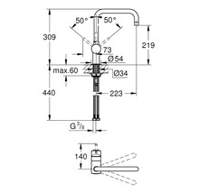 Schéma technique d''un robinet avec dimensions