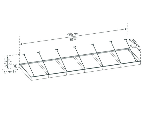 Dessin coté du produit indiquant la longueur, la largeur et la hauteur en centimètres