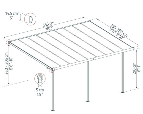 Abmessungen einer Terrassenüberdachung