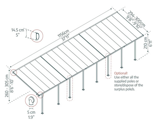 Technische Zeichnung eines Carports mit Maßangaben