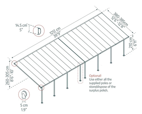 Schéma technique d''un toit de terrasse avec les dimensions