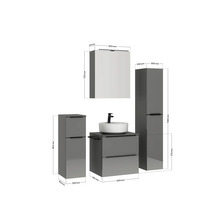 Badmöbel-Set NOBILIA Modern BxHxT 140 x 169,1 x 49 cm Frontfarbe grau hochglanz mit Spiegelschrank mit LED-Beleuchtung Unterschrank Midischrank Griff schwarz 628