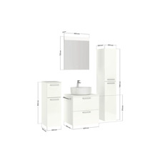 Badmöbel-Set NOBILIA Modern BxHxT 140 x 169,1 x 49 cm Frontfarbe weiß hochglanz mit Spiegel mit LED-Beleuchtung Unterschrank Midischrank Griff chrom matt 619