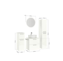 Badmöbel-Set NOBILIA Modern BxHxT 140 x 169,1 x 49 cm Frontfarbe weiß hochglanz mit Spiegel rund mit LED-Beleuchtung Unterschrank Midischrank Griff chrom matt 635
