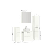 Badmöbel-Set NOBILIA Modern BxHxT 140 x 169,1 x 49 cm Frontfarbe weiß hochglanz mit Spiegelschrank mit LED-Beleuchtung Unterschrank Midischrank Griff schwarz 626