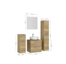 Badmöbel-Set NOBILIA Modern BxHxT 140 x 169,1 x 49 cm Frontfarbe eiche hell mit Spiegel mit LED-Beleuchtung Unterschrank Midischrank Griff schwarz 622