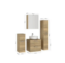 Badmöbel-Set NOBILIA Modern BxHxT 140 x 169,1 x 49 cm Frontfarbe eiche hell mit Spiegelschrank mit LED-Beleuchtung Unterschrank Midischrank Griff schwarz 630