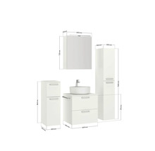 Badmöbel-Set NOBILIA Modern BxHxT 140 x 169,1 x 49 cm Frontfarbe weiß mit Spiegelschrank mit LED-Beleuchtung Unterschrank Midischrank Griff schwarz 624