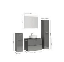 Badmöbel-Set NOBILIA Modern BxHxT 160 x 169,1 x 49 cm Frontfarbe grau hochglanz mit Spiegel mit LED-Beleuchtung Unterschrank Midischrank Griff chrom matt 677