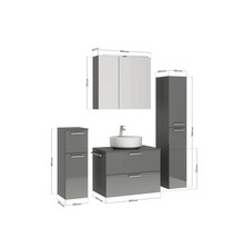 Badmöbel-Set NOBILIA Modern BxHxT 160 x 169,1 x 49 cm Frontfarbe grau hochglanz mit Spiegelschrank mit LED-Beleuchtung Unterschrank Midischrank Griff schwarz 684
