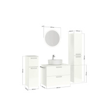 Badmöbel-Set NOBILIA Modern BxHxT 160 x 169,1 x 49 cm Frontfarbe weiß hochglanz mit Spiegel rund mit LED-Beleuchtung Unterschrank Midischrank Griff chrom matt 691