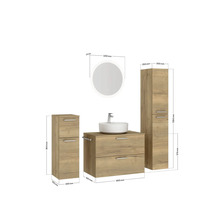 Badmöbel-Set NOBILIA Modern BxHxT 160 x 169,1 x 49 cm Frontfarbe eiche hell mit Spiegel rund mit LED-Beleuchtung Unterschrank Midischrank Griff chrom matt 695