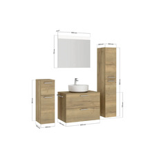 Badmöbel-Set NOBILIA Modern BxHxT 160 x 169,1 x 49 cm Frontfarbe eiche hell mit Spiegel mit LED-Beleuchtung Unterschrank Midischrank Griff schwarz 678