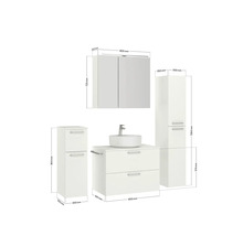 Badmöbel-Set NOBILIA Modern BxHxT 160 x 169,1 x 49 cm Frontfarbe weiß mit Spiegelschrank mit LED-Beleuchtung Unterschrank Midischrank Griff chrom matt 681