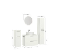 Badmöbel-Set NOBILIA Modern BxHxT 160 x 169,1 x 49 cm Frontfarbe weiß mit Spiegel rund mit LED-Beleuchtung Unterschrank Midischrank Griff schwarz 688
