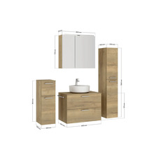 Badmöbel-Set NOBILIA Modern BxHxT 160 x 169,1 x 49 cm Frontfarbe eiche hell mit Spiegelschrank mit LED-Beleuchtung Unterschrank Midischrank Griff chrom matt 687