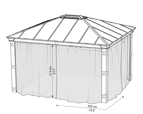 Pavillon d''une hauteur de 212 centimètres et d''une largeur de 435 centimètres.