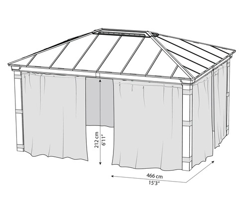 Image d''un pavillon avec rideaux et indications de taille