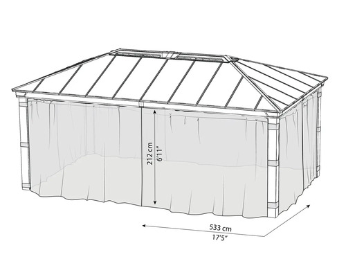 Schéma d''un pavillon d''une hauteur de 212 cm et d''une largeur de 533 cm