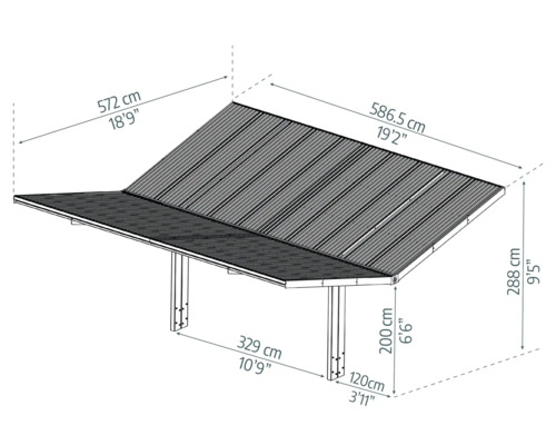 Schéma technique d''un auvent avec dimensions