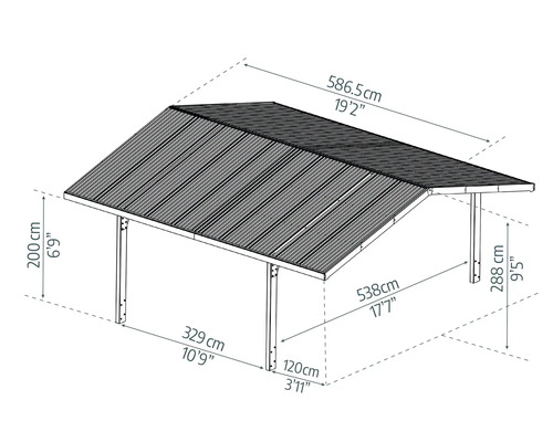 Schéma technique d''un abri avec dimensions