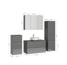 Badmöbel-Set NOBILIA Modern BxHxT 180 x 169,1 x 49 cm Frontfarbe grau hochglanz mit Spiegelschrank mit LED-Beleuchtung Unterschrank Midischrank Griff chrom matt 741
