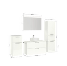 Badmöbel-Set NOBILIA Modern BxHxT 180 x 169,1 x 49 cm Frontfarbe weiß hochglanz mit Spiegel mit LED-Beleuchtung Unterschrank Midischrank Griff schwarz 730