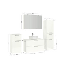 Badmöbel-Set NOBILIA Modern BxHxT 180 x 169,1 x 49 cm Frontfarbe weiß hochglanz mit Spiegelschrank mit LED-Beleuchtung Unterschrank Midischrank Griff schwarz 738