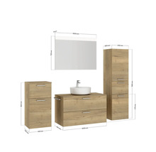 Badmöbel-Set NOBILIA Modern BxHxT 180 x 169,1 x 49 cm Frontfarbe eiche hell mit Spiegel mit LED-Beleuchtung Unterschrank Midischrank Griff schwarz 734