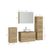 Badmöbel-Set NOBILIA Modern BxHxT 180 x 169,1 x 49 cm Frontfarbe eiche hell mit Spiegelschrank mit LED-Beleuchtung Unterschrank Midischrank Griff chrom matt 743