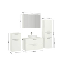 Badmöbel-Set NOBILIA Modern BxHxT 180 x 169,1 x 49 cm Frontfarbe weiß mit Spiegelschrank mit LED-Beleuchtung Unterschrank Midischrank Griff chrom matt 737