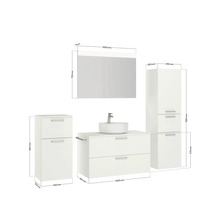 Badmöbel-Set NOBILIA Modern BxHxT 180 x 169,1 x 49 cm Frontfarbe weiß mit Spiegel mit LED-Beleuchtung Unterschrank Midischrank Griff schwarz 728