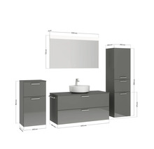 Badmöbel-Set NOBILIA Modern BxHxT 200 x 169,1 x 49 cm Frontfarbe grau hochglanz mit Spiegel mit LED-Beleuchtung Unterschrank Midischrank Griff schwarz 788