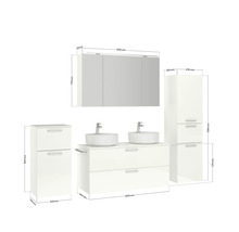Doppel-Badmöbel-Set NOBILIA Modern BxHxT 200 x 169,1 x 49 cm Frontfarbe weiß hochglanz mit Spiegelschrank mit LED-Beleuchtung Unterschrank Midischrank Griff chrom matt 843