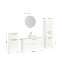 Badmöbel-Set NOBILIA Modern BxHxT 200 x 169,1 x 49 cm Frontfarbe weiß hochglanz mit Spiegel rund mit LED-Beleuchtung Unterschrank Midischrank Griff schwarz 802