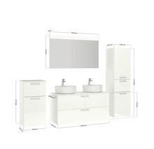 Doppel-Badmöbel-Set NOBILIA Modern BxHxT 200 x 169,1 x 49 cm Frontfarbe weiß hochglanz mit Spiegel mit LED-Beleuchtung Unterschrank Midischrank Griff schwarz 834