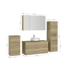 Badmöbel-Set NOBILIA Modern BxHxT 200 x 169,1 x 49 cm Frontfarbe eiche hell mit Spiegelschrank mit LED-Beleuchtung Unterschrank Midischrank Griff chrom matt 799