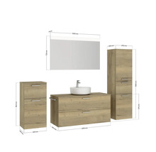 Badmöbel-Set NOBILIA Modern BxHxT 200 x 169,1 x 49 cm Frontfarbe eiche hell mit Spiegel mit LED-Beleuchtung Unterschrank Midischrank Griff schwarz 790