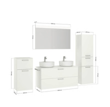Doppel-Badmöbel-Set NOBILIA Modern BxHxT 200 x 169,1 x 49 cm Frontfarbe weiß mit Spiegel mit LED-Beleuchtung Unterschrank Midischrank Griff chrom matt 833